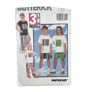 Butterick Sewing Pattern 6178 Unisex Top Shirt Shorts Pants Size 7-10